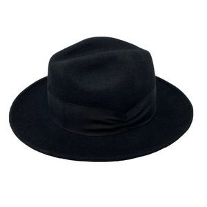 Free People Wool Hat OS Black Western Wide Brim 100% Wool Banded Panama Fedora